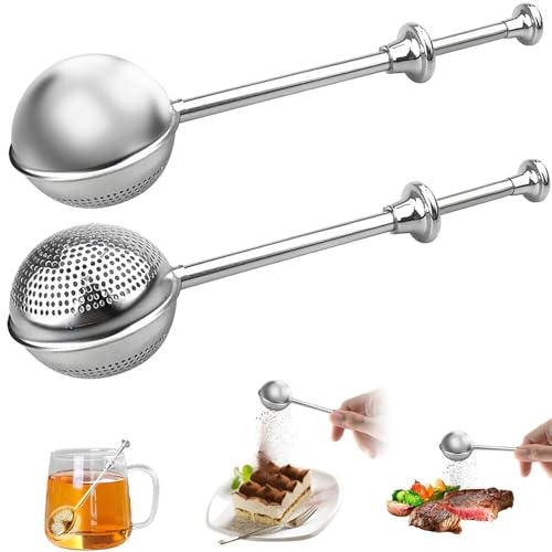 Teeei 2 Stück Teesieb für Losen Tee - Teaballs mit Teleskopgriff, Tee-Ei 304 Edelstahl, Teezange, Tee Sieb, Tea Infuser, Edelstahl-Mehlsieb-Staubwedel - Zucker, Mehl, Gewürze, Kakaopulver (C) von RawWeFactic