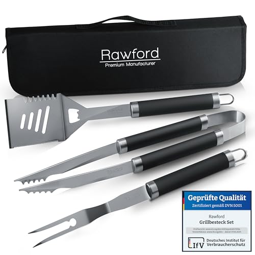Rawford Grillbesteck Set - 3-teiliges Grill Set aus Edelstahl - rutschfest - Grillkoffer mit Grillzange, Fleischgabel & Wender inkl. Flaschenöffner - Grillset für Männer Geschenk Rawford Grillbesteck Set - 3-teiliges Grill Set aus Edelstahl - rutschfest - Grillkoffer mit Grillzange, Fleischgabel & Wender inkl. Flaschenöffner - Grillset für Männer Geschenk von Rawford