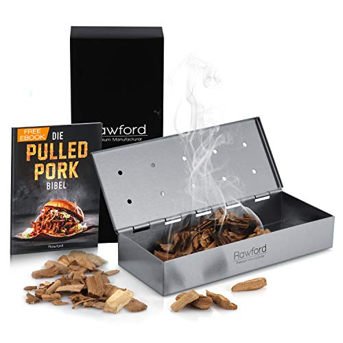 Rawford Smokerbox - Premium Räucherbox für ein ganz besonderes Räucheraroma - Hochwertiges Grillzubehör für Gasgrill inkl. Pflegeanleitung - Smoker Box | Grillbox | Räuchern im Grill (stainless steel) von Rawford