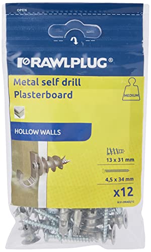 Rawlplug 07 115 Metall Selbstbohrende Gipskartondübel (12 Stück) von Rawlplug