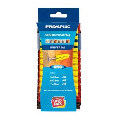 Rawlplug UNO Universal Dübel Set 6, 7, 8 mm | Dübel für Gipskarton, Mauerwerk, Ziegel, Beton | Massive Dübel Anti-Dreh-Funktionen | Gipskartondübel Dübel 144 Stück von Rawlplug