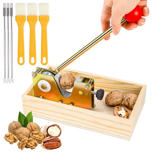 Raxfekro Nussknacker Walnüsse, Walnussknacker mit Hebel-Funktion, Nutcracker Grönverstellbar, Nußknacker mit Holzbasis Griff Geeignet zum Öffnen von Mandeln, Walnüssen, Macadamianüssen usw von Raxfekro