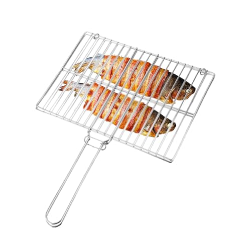 Faltbarer Korb zum Grillen von Fischen – Grillnetz mit langem Griff | Korb für faltbares Grillnetz, Korb für gegrillten Fisch, Korb für Grill, Korb für Grill, Korb von Raxove