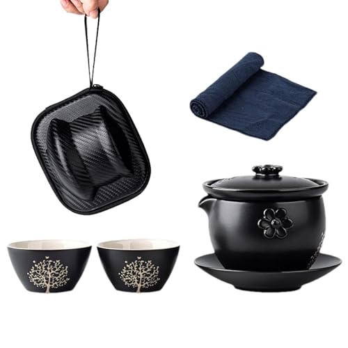 Raxove Chinesisches Teeset, Keramik-Tee-Set - Tragbares stapelbares Tee-Set,Teetassen Rutschfestes Keramik-Teeset für die Zubereitung von schwarzem Tee Pu-Erh Grüner Tee Oolong von Raxove