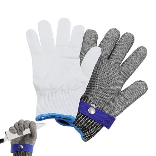 Sicherheits-Arbeitshandschuhe aus Edelstahldraht, schnittfeste Handschuhe - schnittfeste Küchenhandschuhe mit weißen Nylonhandschuhen - Hygienische schnittfeste Handschuhe für von Raxove