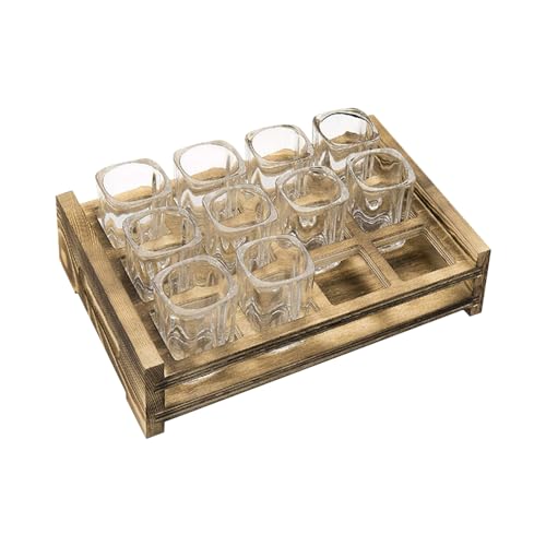 Schnapsgläser-Serviertablett, Schnapsgläser-Tablett, Schnapsglas-Tabletthalter gerade, 12 quadratische Schnapsgläser, Whisky-Servierständer aus verbranntem Holz mit Schlitzen, Küchenbar-Zubehör von Raxove