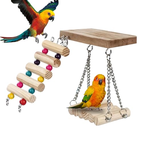Treppenstange für Vogelkäfig, Vogelhaken mit Leiter, Schaukel für Vögel mit Leiter zum Klettern | Kauspielzeug für Papageien für Wellensittiche, Nymphensittiche, Nymphensittiche, von Raxove