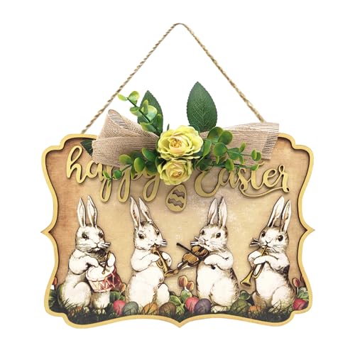Wandbehang „Frohe Ostern“, Türschild, Ornamente, Kaninchen-Aufhänger, „Frohe Ostern“, hängende Osterwand, Ostern-Türdekoration, Oster-Willkommensschild, Zuhause, drinnen und draußen von Raxove
