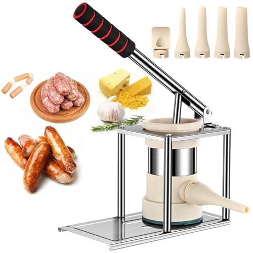 Wurstfüllmaschine, Wurstfüllmaschine, vertikaler Wurstfüller aus Edelstahl mit 5 Füllröhren, manuelle Fleischwurstfüller, Wurstfüllmaschine, Wurstfüllmaschine, vertikaler Wurstfüller aus Edelstahl mit 5 Füllröhren, manuelle Fleischwurstfüller, von Raxove