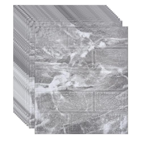 3D Wandpaneele Selbstklebend 35x39cm DIY Wasserfest Wandfliesen Steinoptik Ziegel Tapete Schaumstoff Wandaufkleber für Badezimmer Schlafzimmer Wohnzimmer Küchen (Grauer Stein, 36 Stück) von Ray-Velocity