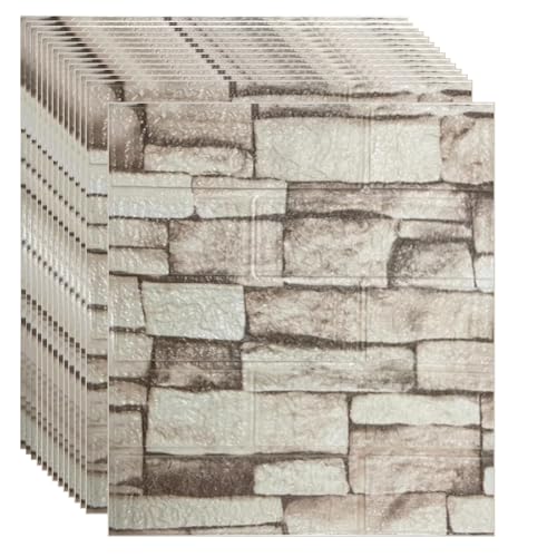 3D Wandpaneele Selbstklebend Steinoptik 35x39cm 3D Ziegelstein Tapete Wandfliesen Schaumstoff Wasserdicht Wandaufkleber Wandtapete für Wohnzimmer Küche Badezimmer (Gelber Stein, 24 Stück) von Ray-Velocity