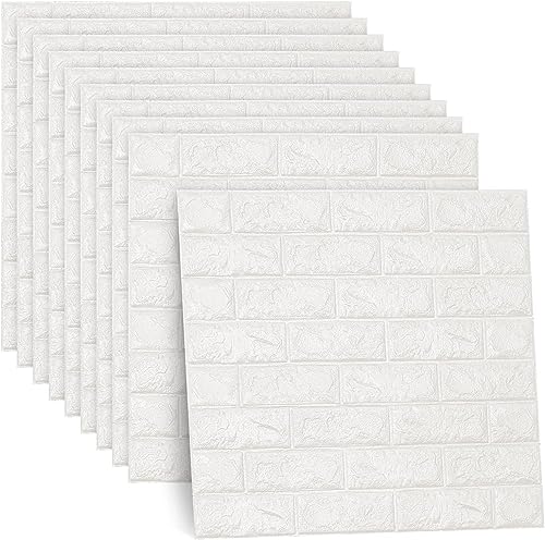 Leisu 3D tapeten wandsticker Wandpaneele selbstklebend weiß Ziegelstein-Tapete Brick Muster Tapete für Schlafzimmer Wohnzimmer Moderne tv Schlafzimmer Wohnzimmer Dekor(60*60cm 23”6*23”6) (10 pack) von Ray-Velocity