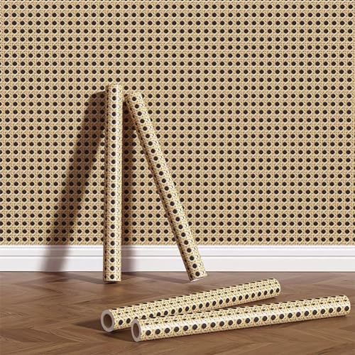 Tapete Selbstklebend Rattan Tapete Wasserdicht Vinyl Klebefolie Natürlich Rattan Geflecht Möbel Dekorfolie für Wohnzimmer Schlafzimmer Küche (Rattan Geflecht, 10M) von Ray-Velocity