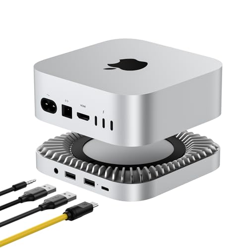 Aluminium Hub & Stand für das Neue M4/M4 Pro Mac Mini (2024) mit 40Gbps NVMe/M.2 SSD-Gehäuse, 2X USB-A, USB-C Host, 3,5-mm-Audio – Kompatibel mit Allen neuen Mac Mini M4/M4 Pro von RayCue