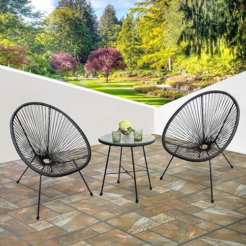 RayGar 3-teiliges Bistro-Ei-Designer-Stuhl-Set für drinnen und draußen, Schwarz von RayGar