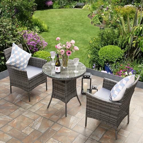 RayGar Bistro-Set für Gartenmöbel, Rattan, 3 Stück, Grau von RayGar