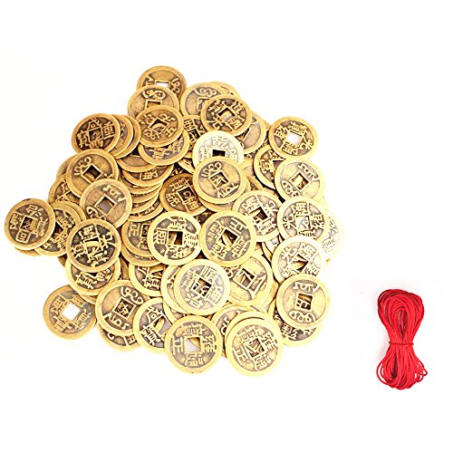 Pack von 50 chinesischen Qing-Dynastie Glück Feng Shui Coin Glück Reichtum und Erfolg Nachahmung Metall alte Münze zufällige Mixed 2.3cm/1inch mit 10M frei Nylon chinesischen Knoten Cord von RayLineDo
