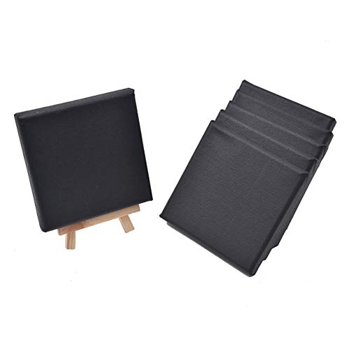 RayLineDo® Set von 6 Stück Mini Künstler schwarz Leinwand Rahmen 10 x 10 cm Öl Wasser Maltafel Flache Canvas mit 1 Mini Holz Display Staffelei von RayLineDo