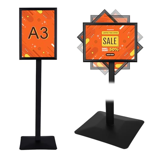 Infoständer DIN A3 mit 297×420 mm. Stahl-Schildhalter,Schwarz Design Informationsständer (1.25 m), Hoch-Querformat, für Plakate Zeichenrahmen Hochzeits Geschäftsereignisanzeige (Schwarz, A3-1) von RayLove