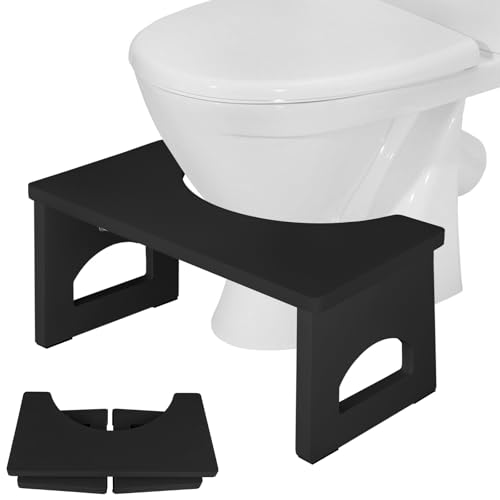 Physiologischer Toilettenhocker aus Holz, Klappbarer Toilettenhocker aus Holz, 35 Grad strapazierfähiger C förmiger Hocker (Schwarz) von RayLove