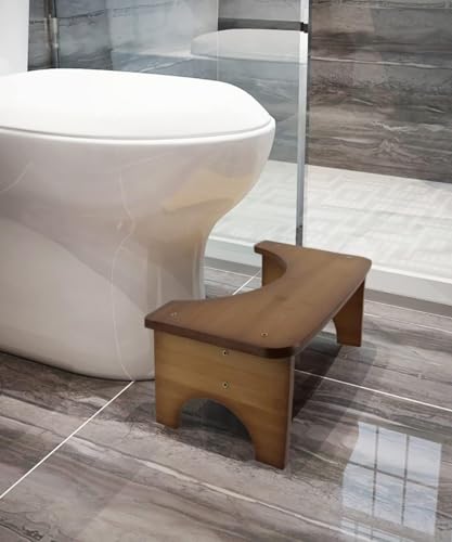 RayLove Physiologischer Toilettenhocker aus Bambus – WC-Trittbrett aus Holz – 35 Grad strapazierfähiger C-förmiger Hocker(Braun) von RayLove