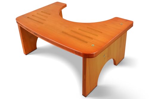 RayLove Physiologischer Toilettenhocker aus Bambus – WC-Trittbrett aus Holz – 35 Grad strapazierfähiger C-förmiger Hocker(Kaffeefarbe) von RayLove