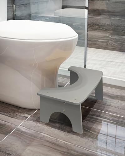 RayLove Physiologischer Toilettenhocker aus Bambus – WC-Trittbrett aus Holz – 35 Grad strapazierfähiger C-förmiger Hocker (Grau) von RayLove