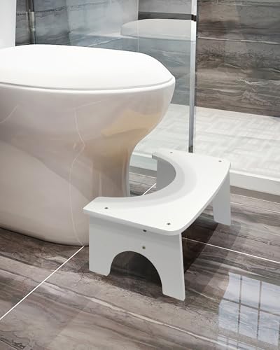 RayLove Physiologischer Toilettenhocker aus Bambus – WC-Trittbrett aus Holz – 35 Grad strapazierfähiger C-förmiger Hocker (Hellweiß) von RayLove
