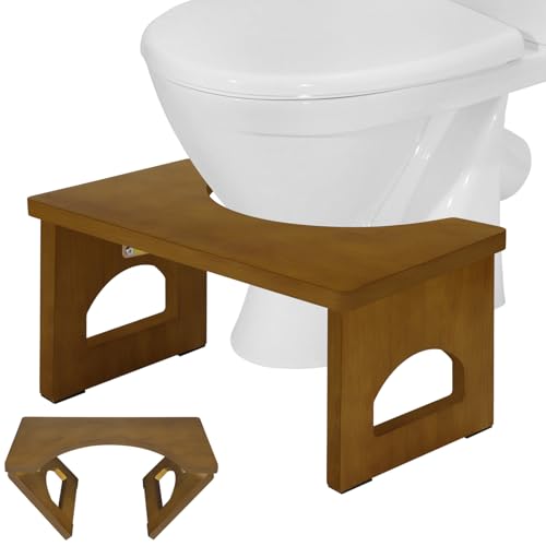 RayLove Toilettenhocker, 7,5 Zoll WC Poop Hocker, Faltbare Holz Toilette Poop Hocker mit Rutschfester Matte für Erwachsene Kinder, Tragbarer Erwachsene WC Poop Hocker, Braun von RayLove