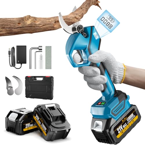 Professionelle Akku Astschere, 30MM Gartenschere mit 2 Akku 2000mAh, 1000W Bürstenloser Motor Bypass Baumschere, Elektrisch Garten Schere mit LED-Schnittzählerm - Kompatibel mit Makita 18V Akkus von RayShine