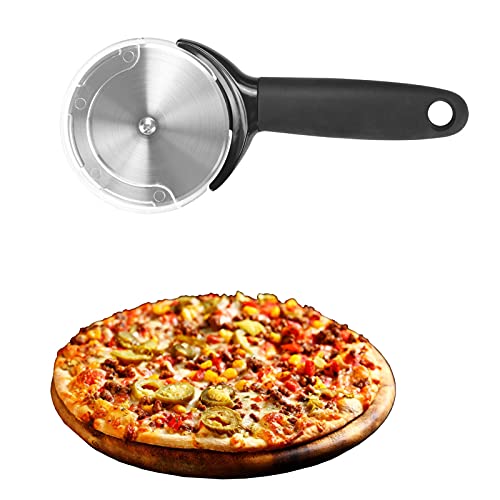 Pizzaschneider Runde Professioneller,φ9cm Pizzaroller aus Edelstahl,Anti-Beschichtung,Pizza cutter mit ergonomischer Silikon Griffform,für Kuchen,Waffeln,Fingerschutz,spülmaschinengeeignet,Schwarz von WANGDEFU