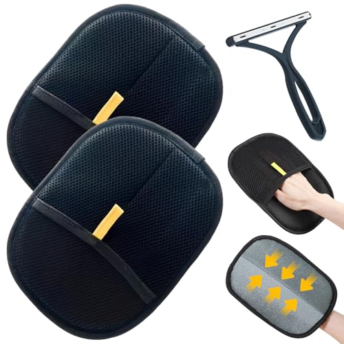 Rayakt Tierhaarentferner Handschuh Set, 2 Stück Fell Magnet Handschuhe and 1 Entferner, wiederverwendbar für Hunde & Katzen, effektiv zur Haarentfernung von Rayakt