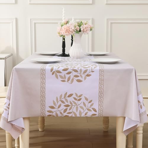 Rayapot PVC Tischdecke Wasserdicht Schmutzabweisend Wachstuchtischdecke Quadratisch 140x140 cm Kunststoff Plastik Abwaschbar Zuschneidbar Wachstuch Tischtuch Für Küche Esstisch (Blätter - Beige) von Rayapot
