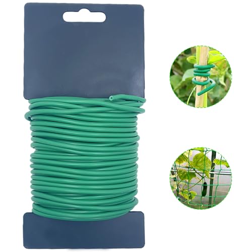 Pflanzendraht, Gartendraht Bindedraht Blumendraht, 20 m Pflanzenbinder Bindedraht Blumendraht Grün Pflanzenband Gartendraht Gummiert Pflanzen Draht von Kletterrosen Geeignet, PflanzenstüTze im Garten von Rayconup