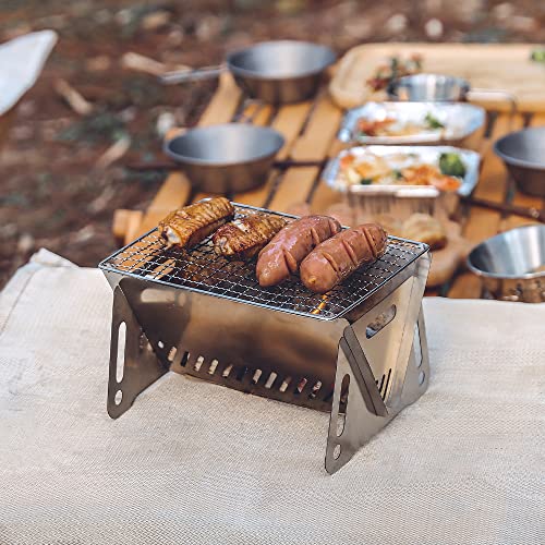 Rayeeley Tragbarer Edelstahl Campingkocher Ultraleicht Backpacking Herd Holzkohlegrill Holzbrenner Kochherd Mini Tischplatte Camping Grill BBQ von Rayeeley