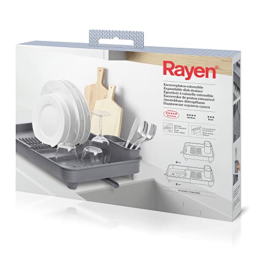 Rayen | Ausziehbares Abtropfgestell | Drehbarer Auslauf | Abnehmbarer Behälter | Grau | Entfaltet: 36x51x9,5 cm | Gefaltet: 36x32x9,5 cm von Rayen