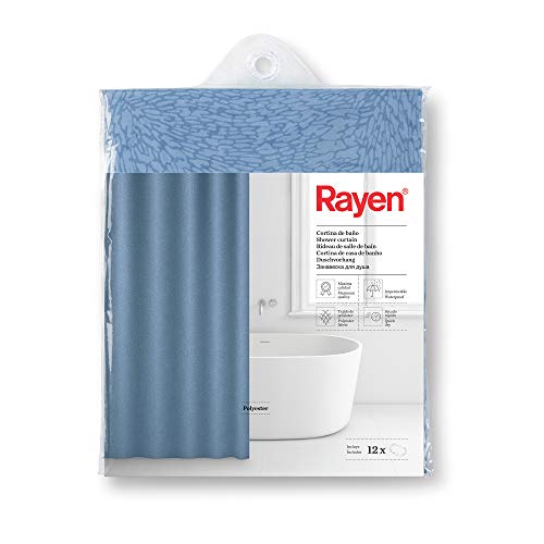 Rayen | Badezimmervorhänge | Duschvorhang oder Badewanne | Wasserdicht | Polyester | Schnell trocknend | Blickdicht | PVC-Ringe | inkl. 12 Haken | 180 x 200 cm | Blau von Rayen