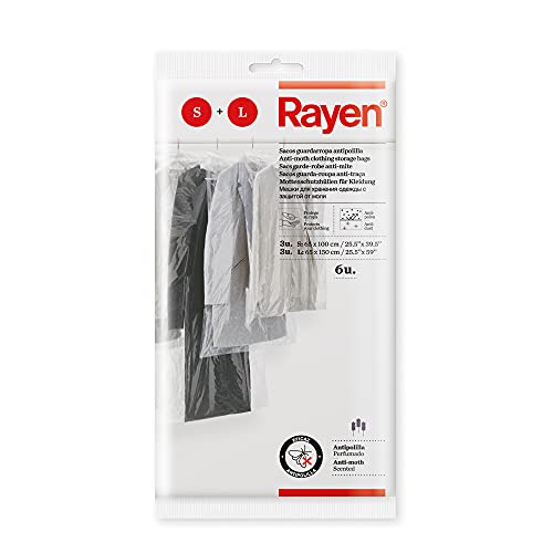 Rayen 6 Stück Mottenschutz Kleiderschrankabdeckung Transparente Tüten zur Aufbewahrung von Kleidung Anti-Staub Polyethylen 65 x 100 cm, 3 und 65 x 150 cm von Rayen