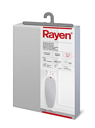 Rayen | Universelle Bügelbrettabdeckung | EasyClip-Einstellung des Bügelbezugs | 2 Schichten: Schaumstoff und 100% Baumwollgewebe | Aluminium-Qualität | Basis-Sortiment | Maße: 130x47 cm | Grau von Rayen