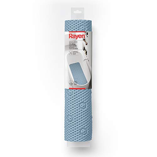 Rayen | Badematte | Rechteckige Dusch- oder Badewannenmatte | Weich und gepolstert | rutschfeste Unterseite | Befestigung mit hochbelastbaren Saugnäpfen | Schaumstoff | 45 x 91 cm | Blau von Rayen