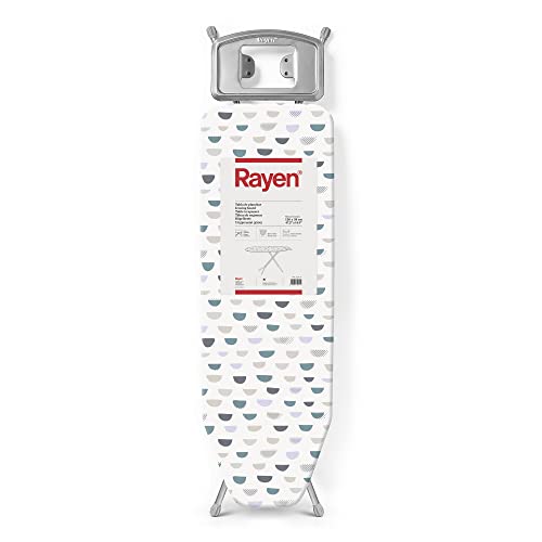 Rayen | Bügelbrett - Basic Serie | Höhenverstellbar | Metallgitter | Bügeleisenablage | Graues Gestell und Bezug mit weißem Muster | Maße: 120 x 38 cm von Rayen