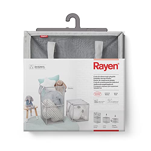 Rayen Foldable Storage Basket | Multifunctional | Sturdy Mesh | Ideal for Toys | 2 62 x 30 x 30 cm | 1 Tier 30 x 30 x 30 cm | Folded: 30 x 30 x 3.5 cm, Grey, Medida nivel plegado: 30 x 30 x 3,5 cm von Rayen