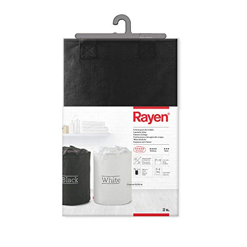 Rayen | Wäschekörbe | wasserdicht und robust | mit Griffen | 70 Liter Fassungsvermögen | Farben Weiß und Schwarz | 2er Pack | Maße: 55 x 40 cm von Rayen