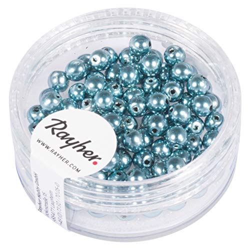 Rayher Hobby Rayher 14400354 Renaissance Glaswachsperlen, 4mm Ø, aqua, Dose 85Stück von Rayher