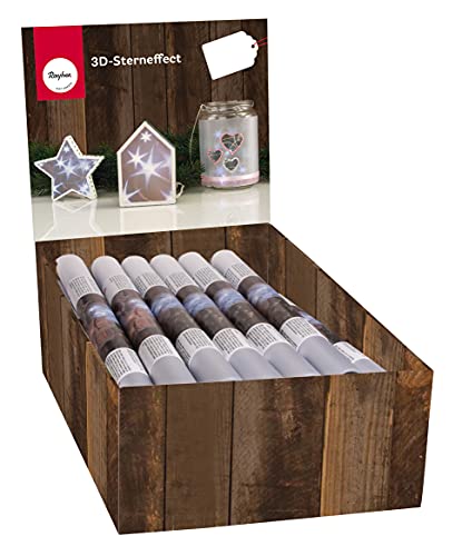 3D-Sternen-Effekt-Folie, Box mit 32 Rollen, Rolle 100 x 33 cm, Stärke 0,15 mm, PVC-Folie mit Sterncheneffekt, Lichteffekt-Folie, Zauberfolie, Hologrammfolie, Glimmerfolie, 23069000 von Rayher