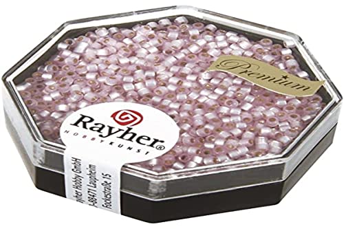 RAYHER 14766258 Delica-Rocailles, 1,6 mm Durchmesser, perlglanz, Dose 6 g, rosé von Rayher