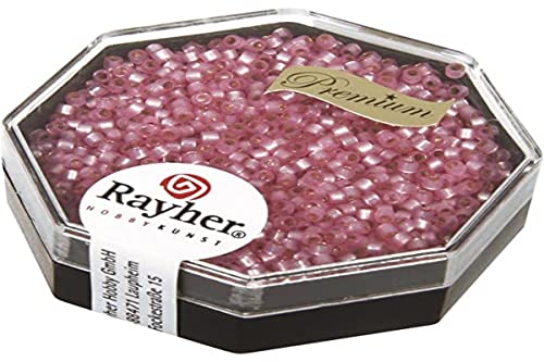 RAYHER 14766261 Delica-Rocailles, 1,6 mm Durchmesser, perlglanz, Dose 6 g, rosa chiffon von Rayher