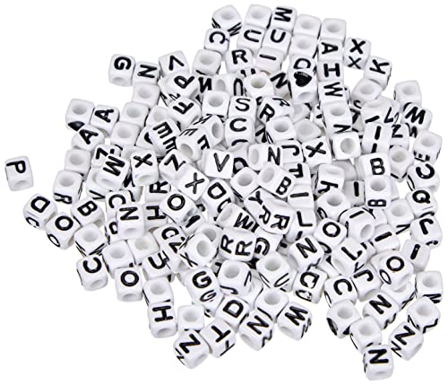 RAYHER 1610102 Plastik-Buchstaben-Perlen Würfel, 5 x 5 mm, Blisterkarte 40 g, weiß von Rayher