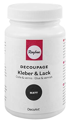 Rayher Decoupage Kleber & Lack, transparent, matt, Flasche 236 ml, auf Wasserbasis, ideal für Decoupage-Papiere, 38827000 von Rayher