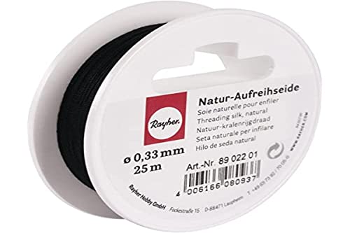 Rayher Aufreihseide, schwarz, 100% Polyamid, 0, 33 mm ø, Spule 25 m, Aufreihgarn für Perlen, Perlenaufreihgarn, Schmuckfaden, extrem reißfest, stabil, franst nicht aus, 8902201 von Rayher